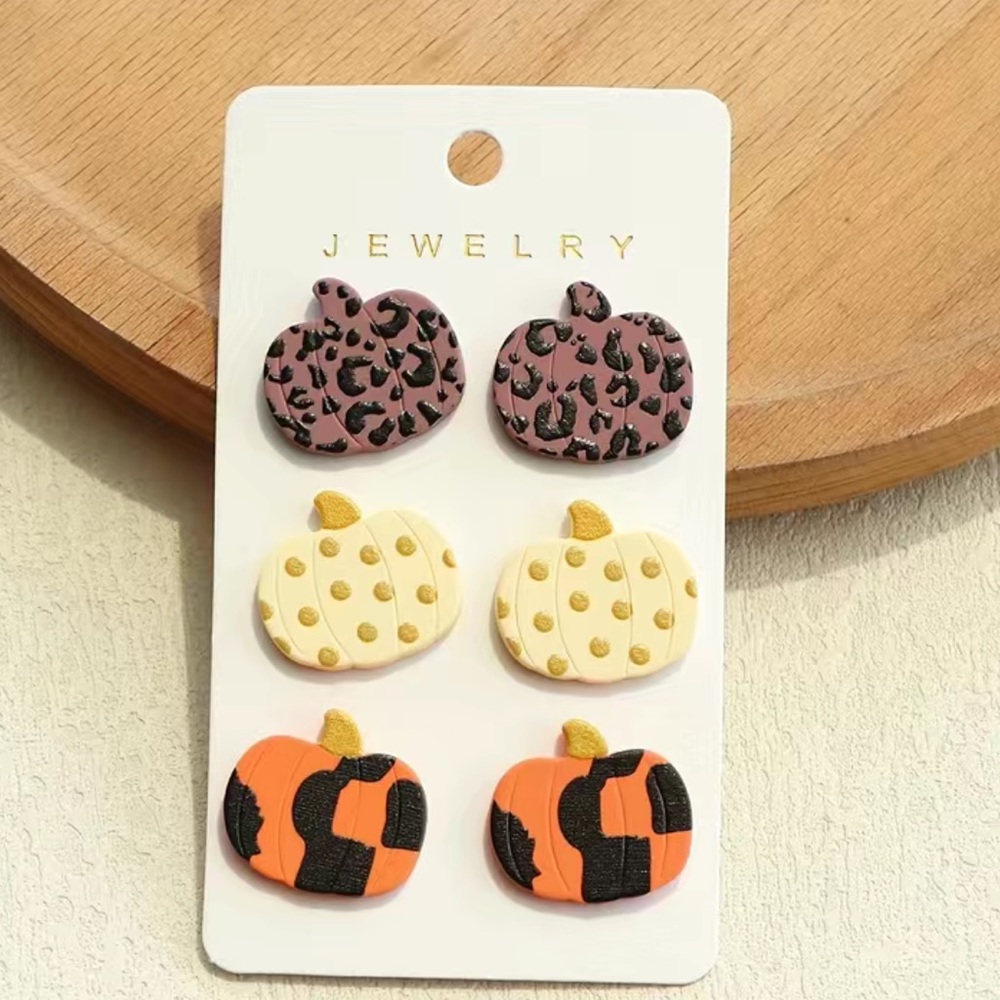 Set of Three Pumpkin Stud Wooden Earrings NWTs